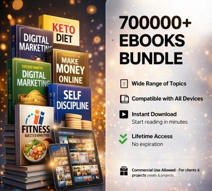 700000 eBook Bundle Mega | Self Help, Business, Fiction & eBooks, Instant Download, PLR Included