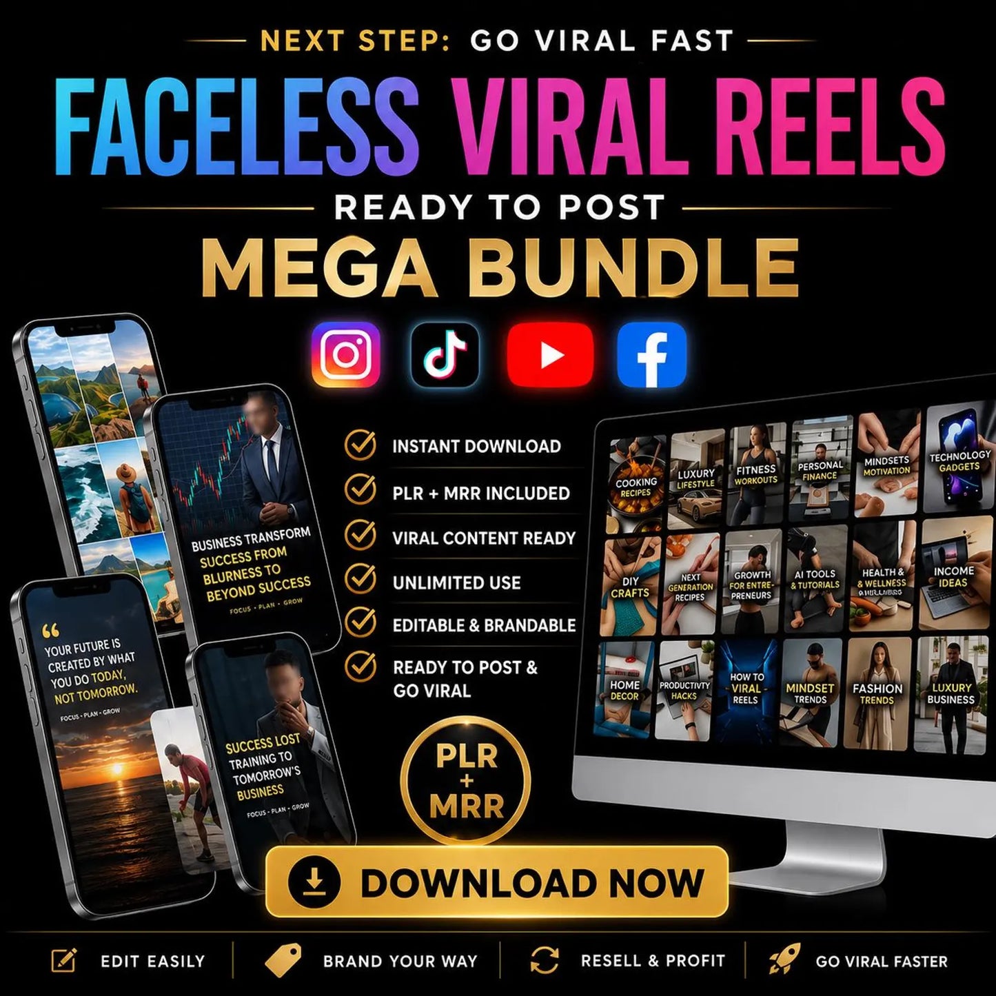 9,00,000+ Viral Reels Mega Bundle (PLR/MRR) | Faceless Reels Content